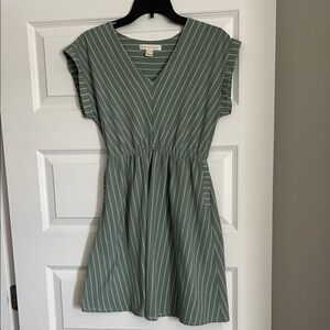 Striped V-Neck Mini Dress in Green